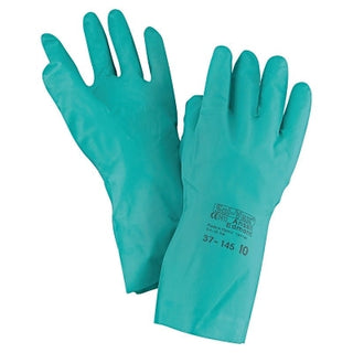 37-145 Nitrile Gloves, Gauntlet Cuff, Unlined, Size 10, Green, 11 mil