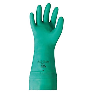 37-165 Nitrile Gloves, Gauntlet Cuff, Unlined, Size 9, Green, 22 mil