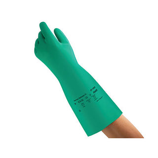 37-165 Nitrile Gloves, Gauntlet Cuff, Unlined, Size 11, Green, 22 mil