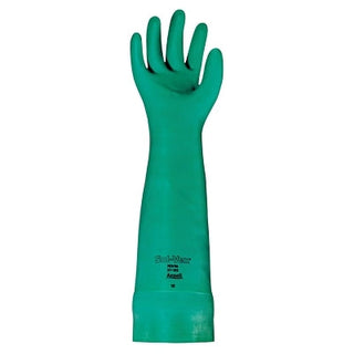 37-185 Nitrile Gloves, Gauntlet Cuff, Unlined, Size 10, Green, 22 mil