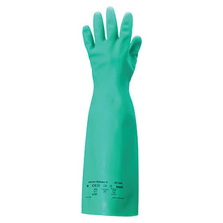 37-185 Nitrile Gloves, Gauntlet Cuff, Unlined, Size 8, Green, 22 mil