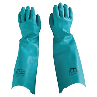 37-185 Nitrile Gloves, Gauntlet Cuff, Unlined, Size 9, Green, 22 mil