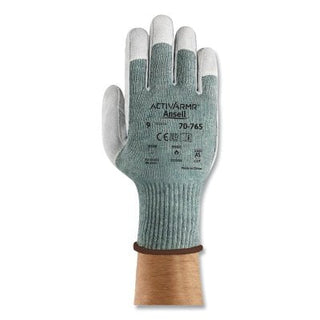 70-765 Cut-Resistant Gloves with Leather Palm, Size 10, Mint/Leather