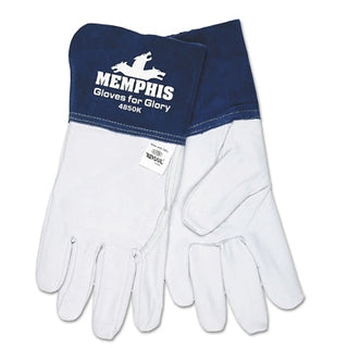 Gloves for Glory, Large, Grain Goatskin/Cowhide, White/Blue