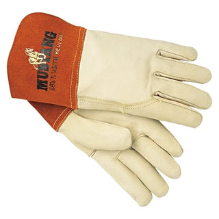 Mustang Premium Top Grain Cowskin Leather Welding Work Gloves, Medium, Beige/Russet, Gauntlet Cuff