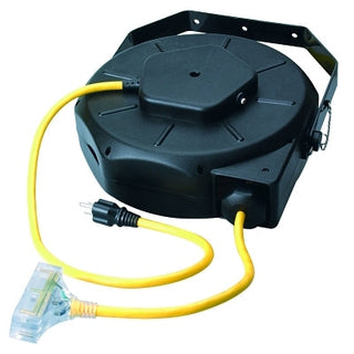 Luma-Site® Cord Reels with Lighted Tri Source®, 50 ft, 3 Outlets, Yellow