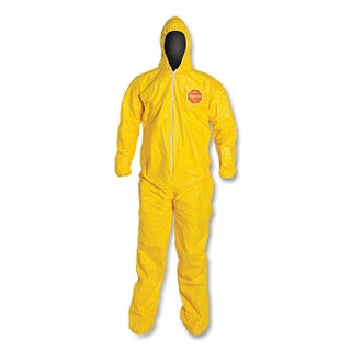 Tychem® 2000 Coverall, Serged Seams, Attached Hood and Socks, Elastic Wrists, Zipper Front, Storm Flap, Yellow, 3X-Large