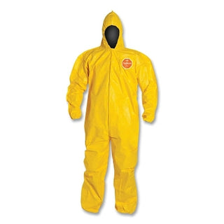 Tychem® 2000 Coverall, Bound Seams, Attached Hood, Elastic Wrists and Ankles, Front Zipper, Storm Flap, Yellow, X-Large