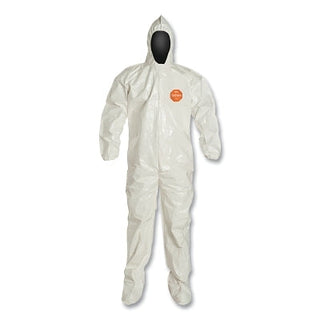 Tychem® 4000 Coverall, Attached Hood and Sock, Elastic Wrists, Zipper, Storm Flap, White, X-Large