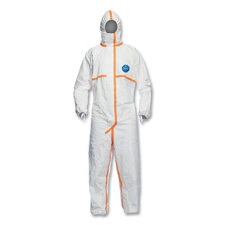 Tyvek® 800 Coverall, Taped Seams, Attach Hood, Elastic Wrists and Ankles, Storm Flap, White, Large