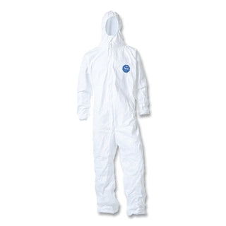 Tyvek® 400 Coverall, Serged Seams, Attached Hood, Elastic Waist, Elastic Wrists and Ankles, Front Zip, Storm Flap, White, XL