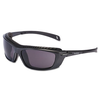 Baxter Series Safety Glasses, Smoke Lens, Platinum Anti-Fog, Anti-Scratch, Black/Blue Frame