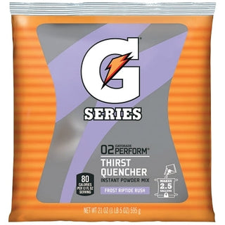 G Series 02 Perform® Thirst Quencher Instant Powder, 21 oz, Pouch, 2.5 gal Yield, Frost Riptide Rush