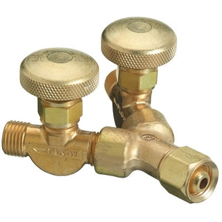 Valved Y Connection, 200 psig, Brass, B-Size (F) to B-Size (M), 9/16 in-18 (F) 3