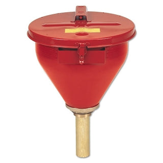 Safety Drum Funnel, w/Self-Closing Cover, 6 in Brass Flame Arrestor, 2 in Drum Bung, Red