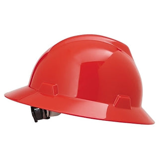 V-Gard® Protective Hat, Fas-Trac III, Ratchet, Full Brim, Slotted, Red