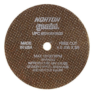 Gemini® Type 1 Reinforced Cut-Off Wheel, 4 in dia, 0.035 in Thick, 3/8 in Arbor, 60 Grit, Aluminum Oxide