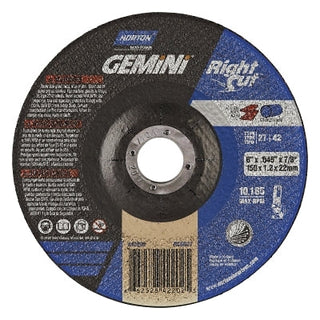 Gemini® RightCut™ Right Angle Cut-Off Wheel, Type 27/42, 6 in dia x 0.045 in Thick x 7/8 in Arbor, 25 EA/PK