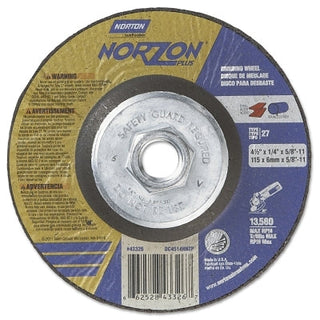 Type 27 NorZon® Plus Depressed Center Wheel, 4-1/2 in dia, 1/4 in Thick, 5/8 in Arbor, 24 Grit