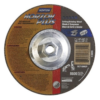 Type 27 NorZon® Plus Depressed Center Wheel, 7 in dia, 1/8 in Thick, 5/8 in Arbor, 24 Grit