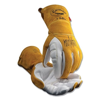 1540 revolution® Premium Goat Grain Unlined Palm TIG/Multi-Task Welding Gloves, Cowhide Cuff, Large, Gold/Pearl White