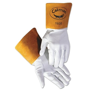 1600 Goat Grain Leather/Cowhide Cuff Unlined Welding Gloves, X-Large, White/Gold, 4 in cuff