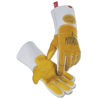 1812 revolution® Pig Grain FR Cotton Fleece Lined MIG/Stick Welding Gloves, Large, Gold/White, Gauntlet Cuff