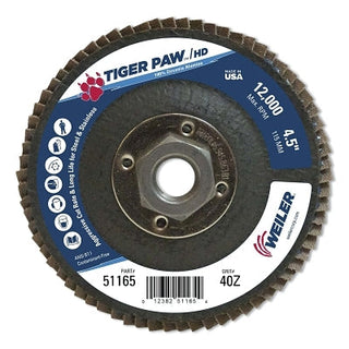 Tiger Paw™ Super High Density Flap Disc, 4-1/2 in dia, 40 Grit, 5/8 in-11 Arbor, 12000 RPM, Type 27 Flat