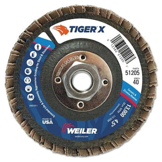 Tiger® X Flap Disc, 4-1/2 in Angled, 40 Grit, 5/8 in to 11 Arbor