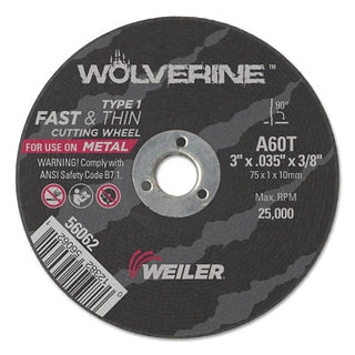 Wolverine™ Flat Type 1 Cutting Wheel, 3 in dia, 0.035 in Thick, 60 Grit, Aluminum Oxide